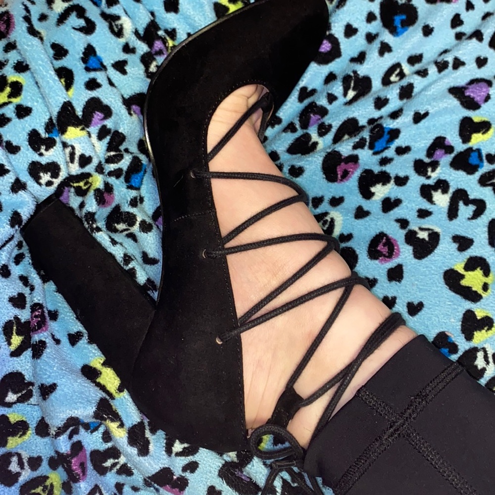 Black Strappy Chunky Heels